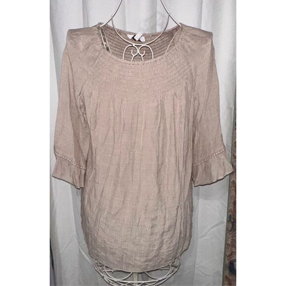 Beautiful NEW WITH TAGS WOMEN NEW DIRECTION WOMENS SMALL  TAN 100% COTTON TRIM P - Picture 1 of 4